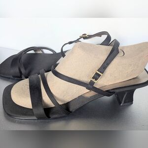 (Sold) Kenneth Cole Sz 11 Unlisted Black Satin Strappy Heels Square Toe Sandals